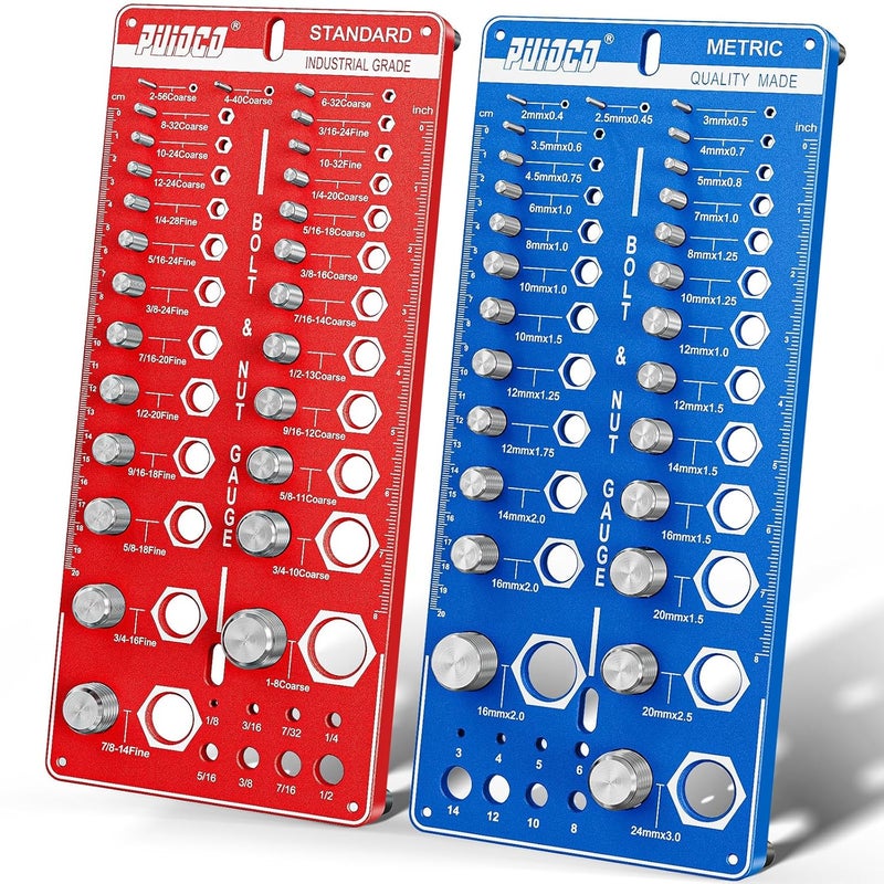 PUIOCO Store 68 Nut and Bolt Thread Checker Standard and Metric, Screw Size and Thread Gauge with 26 SAE & 26 Metric & 16 Drill Bit Gauge, Bolt and Nut Identifier Gauge Bolt Size Finder for Quickly Identify - Image 1